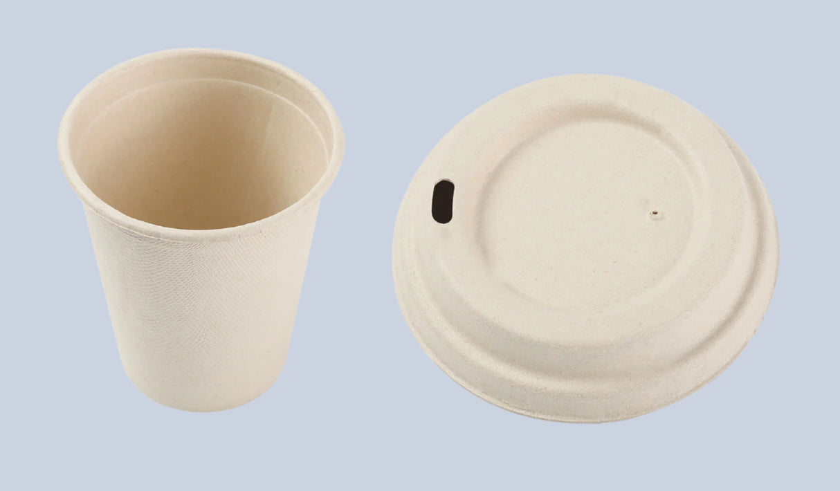 12 oz Disposable Bamboo Cups with Lids - 1,000 Cups/Lids