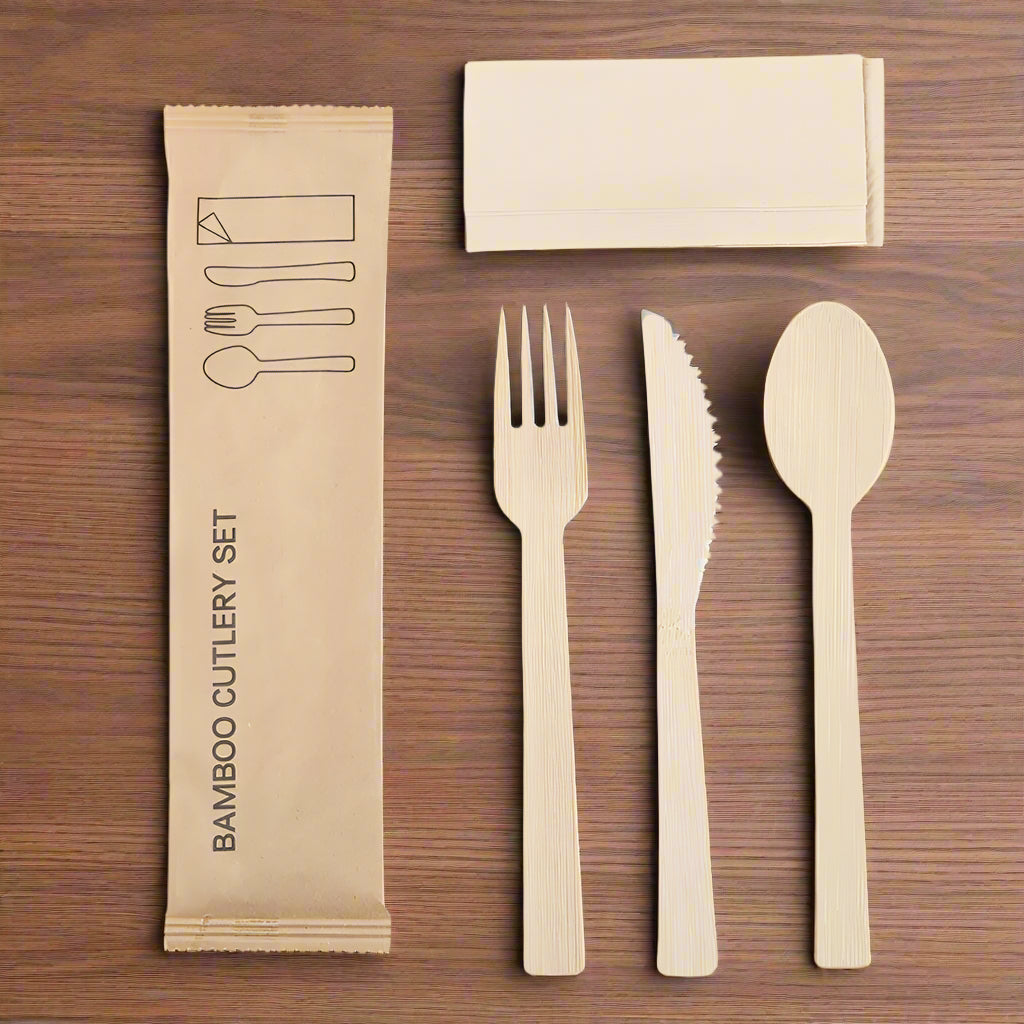 6.5" Disposable Bamboo Cutlery Kit - 800 Kits