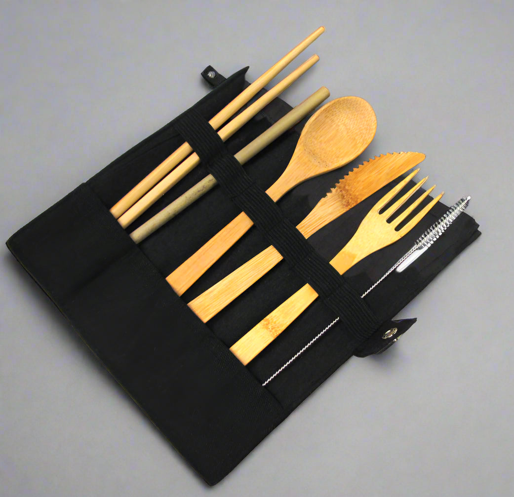 Reusable 100% Bamboo Cutlery Kit with Storage Bag - 20 Kits