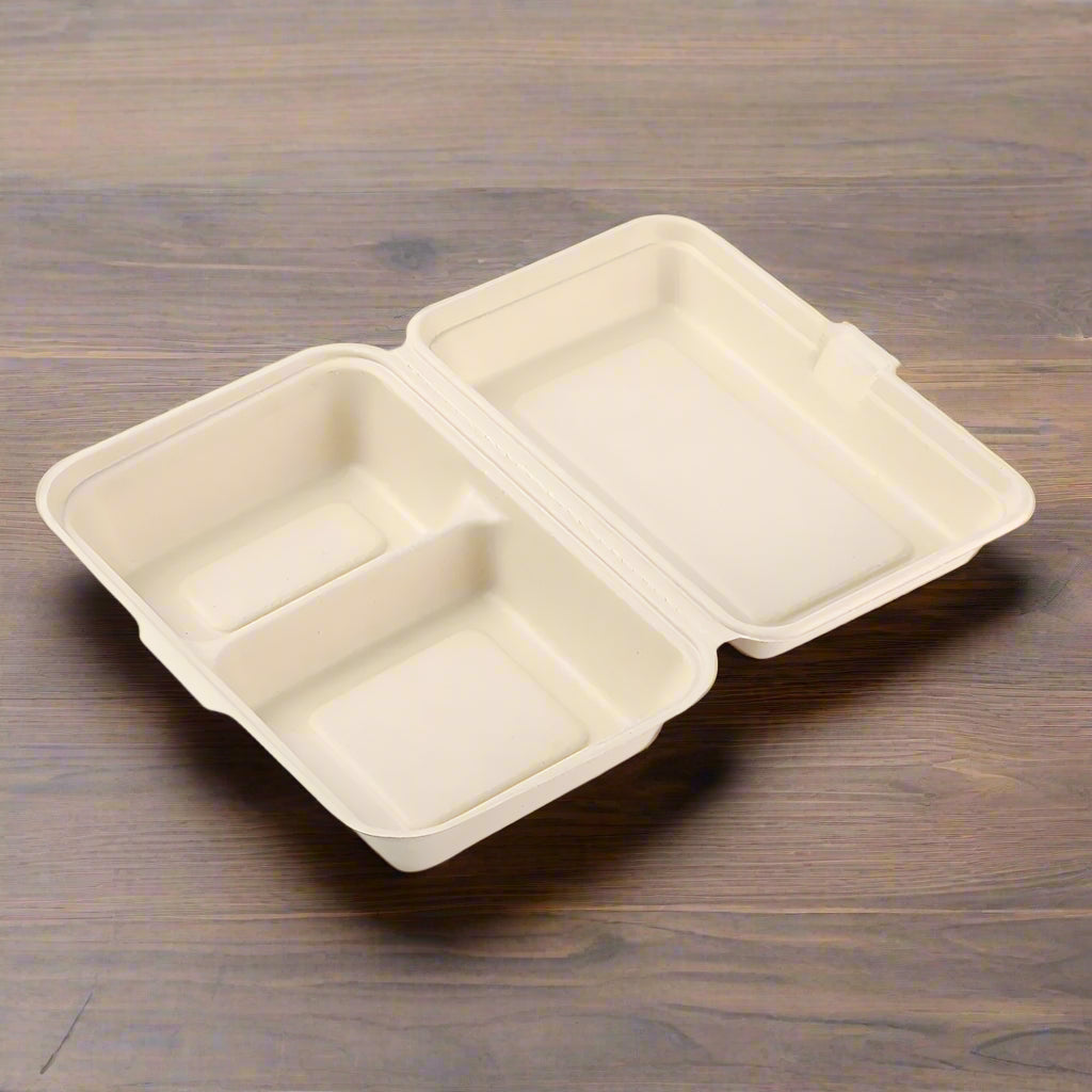 6" x 9" x 3" Bamboo 2-Compartment Take-Out Containers - 500 Containers