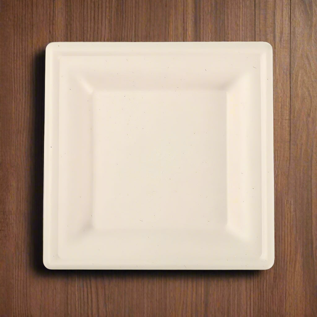10x10" Disposable Bamboo Square Plates - 50 Plates