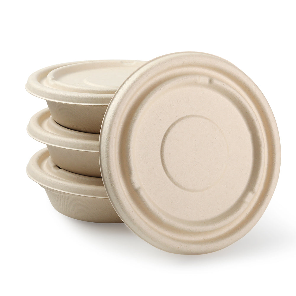 32oz Disposable Bamboo Round Bowls with Lids - 400 Bowls/ Lids