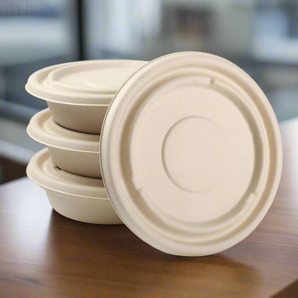 32oz Disposable Bamboo Round Bowls with Lids - 400 Bowls/ Lids
