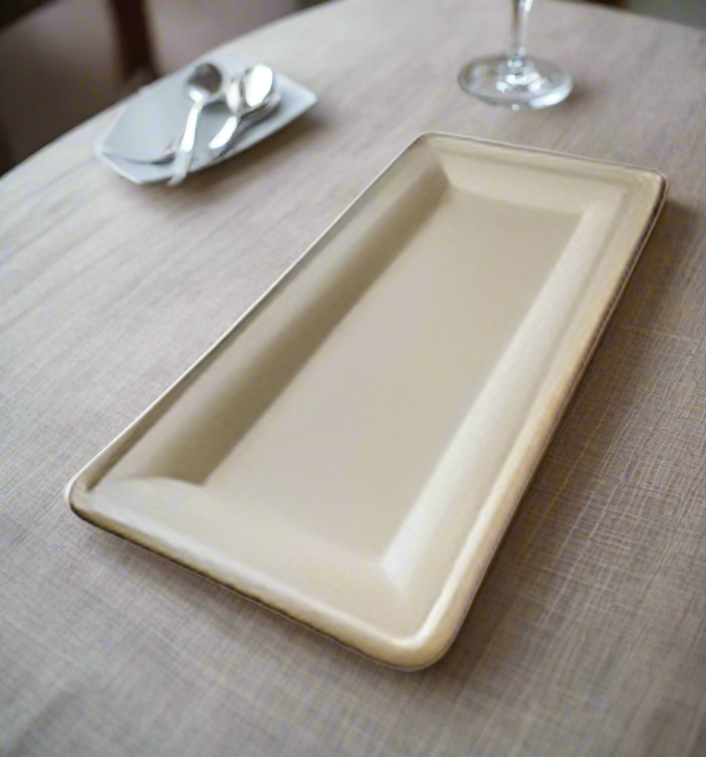 10" x 5" Disposable Bamboo Rectangular Serving Tray - 500 Trays