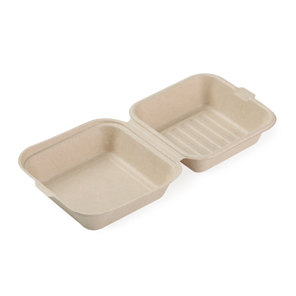 6" x 6" x 3" Bamboo Sandwich Take-Out Containers - 500 Containers